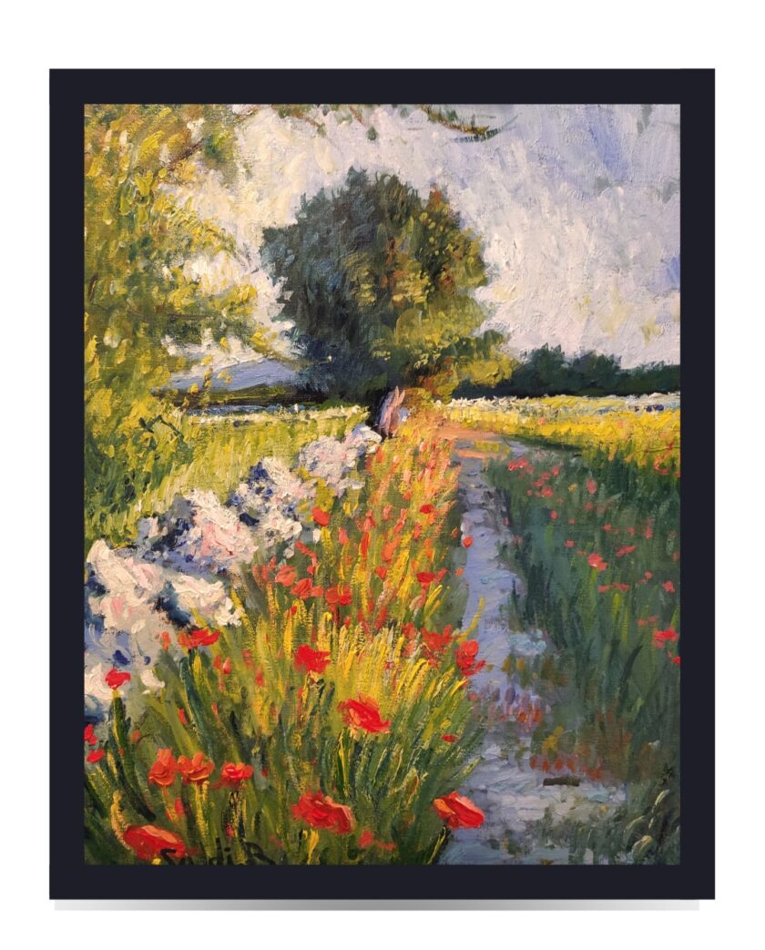 The Tree and The Poppies , Original Oil Painting