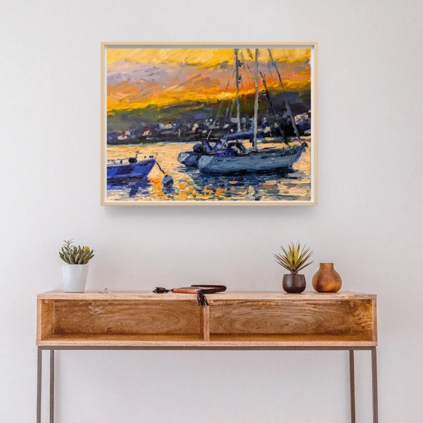 Harbor at Sunset, Original Oil Painting - Image 3