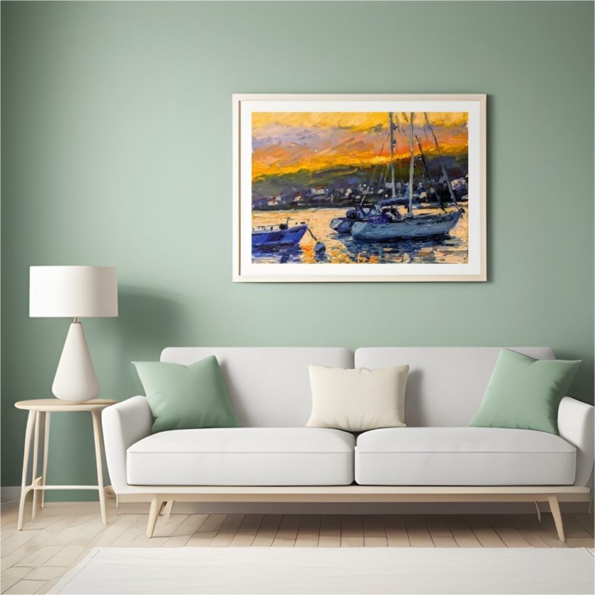 Harbor at Sunset, Original Oil Painting - Image 4