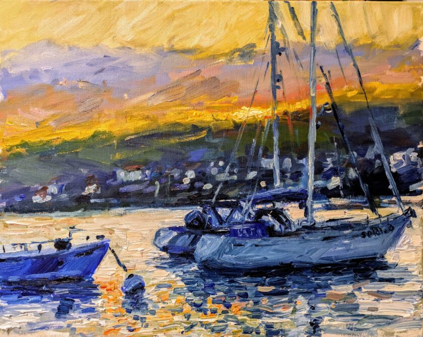 Harbor at Sunset, Original Oil Painting